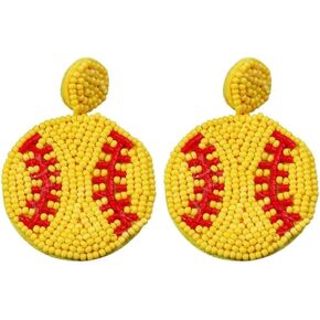 Handmade Beaded Baseball Earrings Sports Earrings Bead Basketball Drop Dangle Earrings Party Baseball Game Jewelry For Women