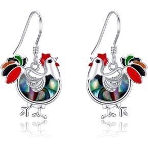 Chicken Earrings Sterling Silver Cute Animal Jewelry Weird Earrings Gift for Women