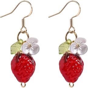 Strawberry Lemon Peach Pomegranate Dangle Earrings, Cute Fruit Bow Studs Hook Earrings, Dainty Fruity Earrings For Strawberry Festival B-Day Party Cosplay
