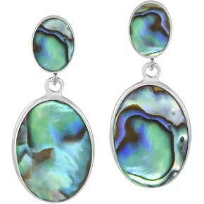 AeraVida Classy Double Oval Abalone Shell Inlay .925 Sterling Silver Post Drop Dangle Earrings | Vintage Sterling Silver Dangle Earring for Women | Jewelry Gift