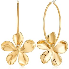 CLASSYZINT Gold Dangle Earrings for Women, 14K Gold Plated Plumeria Flower Dangle Earrings | Statement Earrings for Women | Chunky Gold Earrings