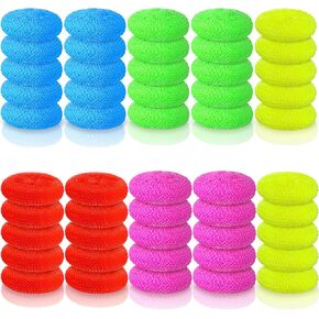 Uiifan 50 Pcs Plastic Dish Scrubbers for Dishes Nylon Dish Scrubber Plastic Pot Round Scrubber Scouring Pad Mesh Scouring Dish Pads Non Scratch Scrubbers for Kitchen Household Cleaning, 5 Colors