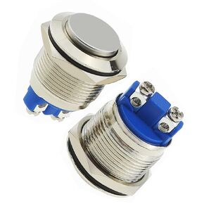 2Pcs 19mm High Round Momentary Push Button Switch Waterproof Stainless Steel Metal High Flush Screw Terminals