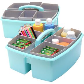 Storex Large Classroom Craft Caddy with Cups, 13 x 11 x 6.575 Inches, Teal, Case of 2 (00984A02C)