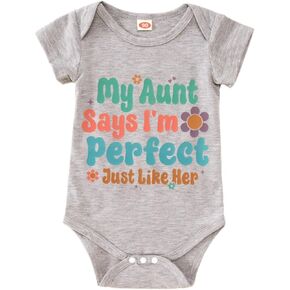 Ritatte Newborn Infant Girl Onesie Cute My Aunt Says I'm Perfect Just Like Her Romper Funny Auntie Bodysuit Baby Gift Clothes