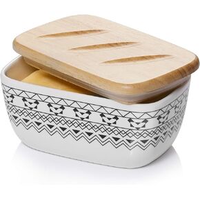 DOWAN Butter Dish with Lid, Ceramic Covered Butter Holder, White Butter Keeper Container, Farmhouse Butter Dish for Countertop Holds up to 2 Sticks, Modern Bohemian