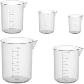 stonylab Plastic Beaker Set, Clear Plastic Graduated Beaker with Pouring Spout Measuring Beaker Set Liquid Cup Container in 5 Sizes, 50 ml/100 ml/250 ml/500 ml/1000 ml (1 L), Combo Pack