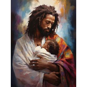 African American Black Jesus and Baby Colorful 5D Adult Diamond Art,DIY Diamond Art Painting Kit for Decor Canvas 11.7x15.7inch/30x40cm
