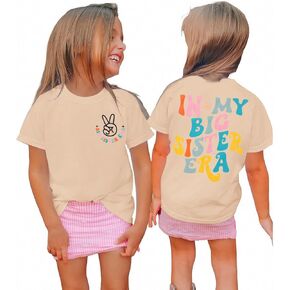KEKEMI Toddler Girl Big Sister Era Graphic Shirt Baby Girl Sister Announcement T-Shirt Short Sleeve Big Sis Print Tee Tops