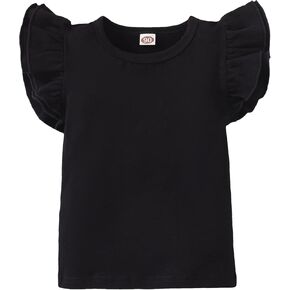 Kids Blouse Plain Ruffle Sleeve Top Toddler Girls Solid Color T-Shirt Baby Girl Cotton Casual Clothes