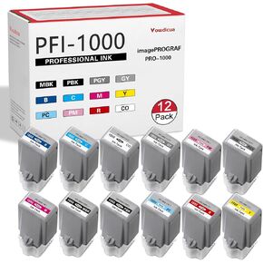 PFI-1000 Ink Cartridges - High Capacity Compatible for Canon imagePROGRAF PRO 1000 Printer, 12-Pack (MBK, PBK, C, M, Y, R, GY, B, PGY, PC, PM, CO)