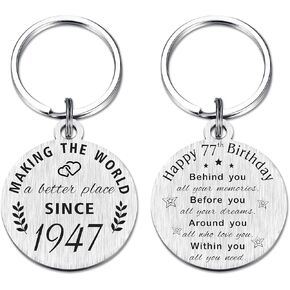 77th Birthday Gifts for Women Men, 77 Year Old Birthday Keychain, Born in 1947 Gifts, 1947 Birthday Decorations