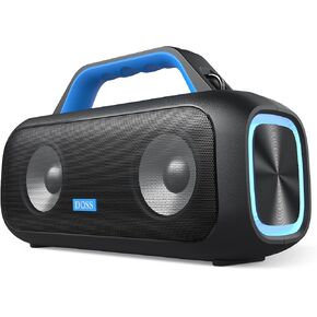 DOSS Extreme Boom S Wireless Portable Bluetooth Speaker with 60W Stereo Sound, Rich Bass, IPX6 Waterproof, 25H Playtime, Power Bank, TWS, LED Lights, Outdoor Speaker for Camping,Beach, Pool-Black