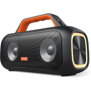 DOSS Extreme Boom S مكبر صوت بلوتوث لاسلكي محمول مع صوت ستيريو 60 واط، باس غني، IPX6 مقاوم للماء، وقت تشغيل 25 ساعة، بنك طاقة، TWS، أضواء LED، مكبر صوت خارجي للتخييم، الشاطئ، حمام السباحة-أسود
