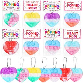 28Pcs Heart Shape Pop Fidget Toy with Valentine'sDay Card for Kids,Valentines School Classroom Exchange Kit for Kids, Party Favor Supplies for Kids Children…