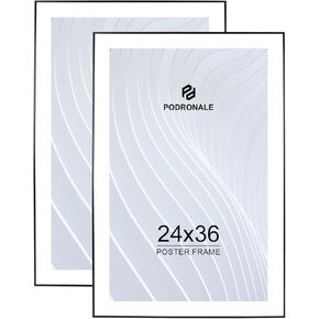 24x36 Black Poster Frame, 2 PCS, Plexiglass, Thin Aluminum Poster Frame, Without Mat, Horizontally & Vertically Hanging