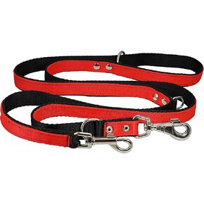 Dogs My Love 1" Wide 6 Way European Multi-functional Nylon Dog Leash, Adjustable Lead Red 40"-70" Long