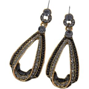 Antique Gold Bronze Tone Art Deco Vintage Gatsby Flapper Style Grey Onyx Jet Black Gray Rhinestone Dangle Earrings in Saudi Arabia