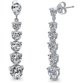 BERRICLE Sterling Silver Graduated Cubic Zirconia CZ Dangle Drop Earrings for Women, Rhodium Plated