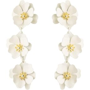 Dangle Acrylic Petal Earrings Long Drop Statement Fashion Rose Flower Earrings Hanging Resin Floral Tassel Earrings for Women Girls