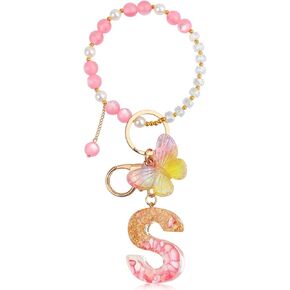 Pink Initial Letter Keychain for Women Girl Key chain Wristlet, Charms for Stanley Cup Key Purse Handbag Backpack