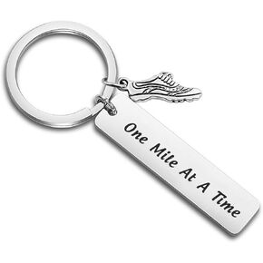 TGBJE Runners Gift Marathon Jewelry One Mile At A Time Keychain Stainless Steel Keychain with Running Shoe