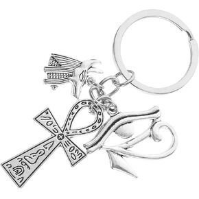 Amosfun Egyptian eye of horus keychain Pewter Ankh Egyptian Cross Keychain Egypt Symbol Anubis Keychain Egyptian Gifts