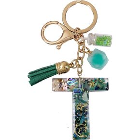 SELOVO Initial Keychain Ball Tassel Charm Capital Letter Alphabet Green Keyring