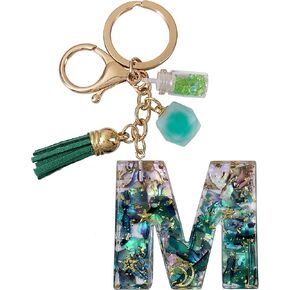 SELOVO Initial Keychain Ball Tassel Charm Capital Letter Alphabet Green Keyring