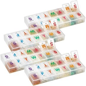 Large Weekly Pill Organizers - (Pack of 4) AM PM Pill Box - XL 7 Day Pill Organizer 2 Times A Day and Daily Pill Organizer Case for Medication, Pills, Supplements with Braille, Bright, Easy to Read