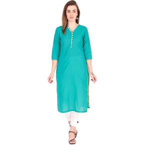 ladyline Plain Sober 100% Handloom Cotton Kurti Tunic for Women Piping Work