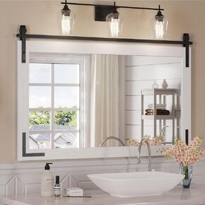 22x30 Inch Farmhouse Bathroom Mirror, White Vanity Rustic Mirror with Wood Frame, Rectangle Wall Decor Mirrors for Entryway, Living Room, Bedroom
