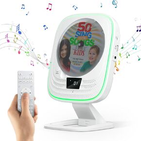 CD Player Portable with Bluetooth 5.0,CD Player Boombox Hifi Stereo Speakers,Desktop Wall-Mounted FM Radio CD Player for Home with Remote Control,LED Lights Support TF/USB,Headphone Jack