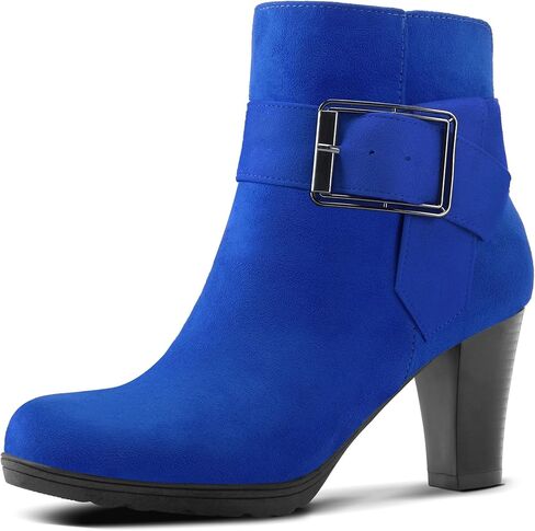 mysoft Women's Wide Width Ankle Boots Chunky Heel Ankle Strap Buckle Booties with Zipper in Saudi Arabia