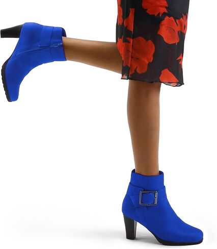 mysoft Women's Wide Width Ankle Boots Chunky Heel Ankle Strap Buckle Booties with Zipper in Saudi Arabia