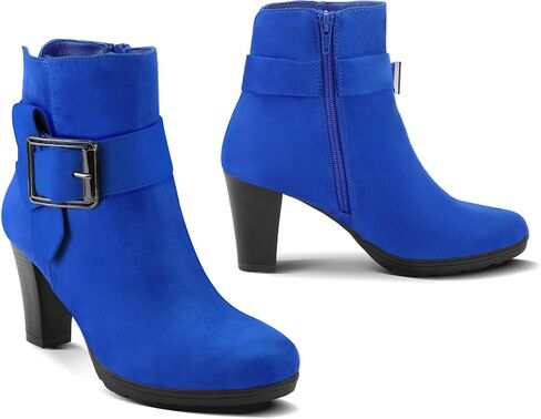 mysoft Women's Wide Width Ankle Boots Chunky Heel Ankle Strap Buckle Booties with Zipper in Saudi Arabia
