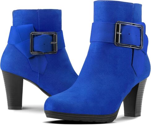 mysoft Women's Wide Width Ankle Boots Chunky Heel Ankle Strap Buckle Booties with Zipper in Saudi Arabia