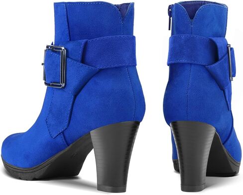mysoft Women's Wide Width Ankle Boots Chunky Heel Ankle Strap Buckle Booties with Zipper in Saudi Arabia