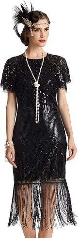 BABEYOND Women's Gatsby Dress 1920s Flapper Short Dress Sequin Beaded Fringe Dress for Party in Saudi Arabia