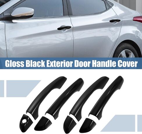 X AUTOHAUX 8pcs ABS Exterior Side Door Handle Cover Trim for Hyundai Elantra 2017-2020 Black Outer Door Handle Cover Decoration in Saudi Arabia