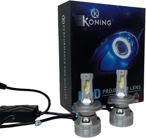 Koning LED Headlight Bulbs H4 Fog Beam Projector Lens, Overheat Protection, Road Low Beam and High Beam, 6500k Cool White Led IP65 Waterproof and Shockproof, Plug and Play, Pack of 2 (H4) in Saudi Arabia