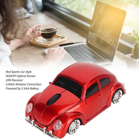 ماوس سيارة لاسلكي، فأرة بصرية مريحة على شكل سيارة رياضية ثلاثية الأبعاد، فأرة كمبيوتر USB بسرعة 2.4 جيجا هرتز مع مصباح أمامي LED، نوم تلقائي، للكمبيوتر المحمول والكمبيوتر والأيدي الصغيرة (أحمر) in Saudi Arabia