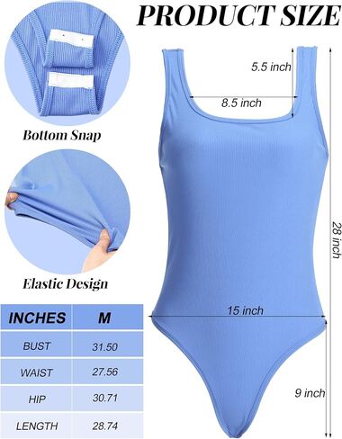 12 Pack Women's Bodysuits Ribbed Square Neck Sleeveless Shapewear Slimming Tank Tops Bodysuits, 12 Colors in Saudi Arabia