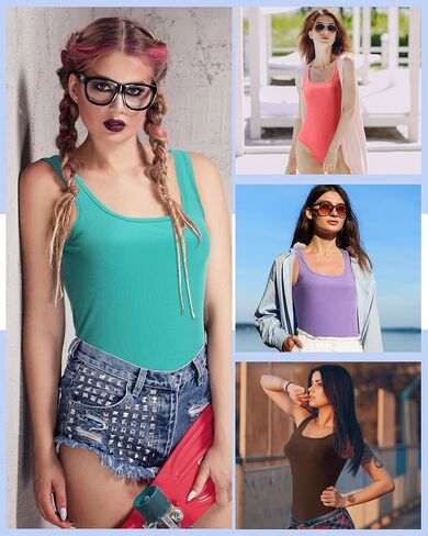 12 Pack Women's Bodysuits Ribbed Square Neck Sleeveless Shapewear Slimming Tank Tops Bodysuits, 12 Colors in Saudi Arabia