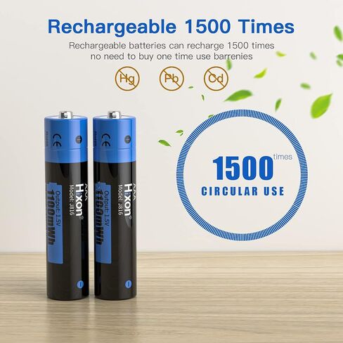 Hixon Rechargeable AAA Batteries, 1100mWh AAA Rechargeable Lithium Batteries,Constant 1.5V AAA Battery Rechargeable,1500 Cycles,4Counts Triple AAA Batteries with Battery Storage Case. in Saudi Arabia