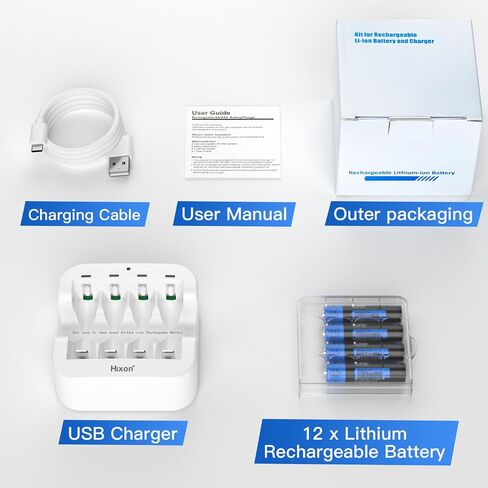 Hixon Rechargeable AAA Batteries, 1100mWh AAA Rechargeable Lithium Batteries,Constant 1.5V AAA Battery Rechargeable,1500 Cycles,4Counts Triple AAA Batteries with Battery Storage Case. in Saudi Arabia