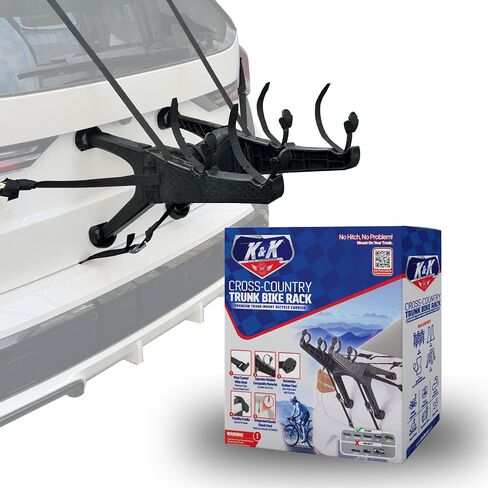 K&K Compact 2-Bike Trunk Bike Rack حامل دراجة ممتاز عبر البلاد للسيارات وسيارات الدفع الرباعي والشاحنات الصغيرة أداة نقل الدراجة الخلفية شديدة التحمل لراكبي الدراجات المحترفين in Saudi Arabia