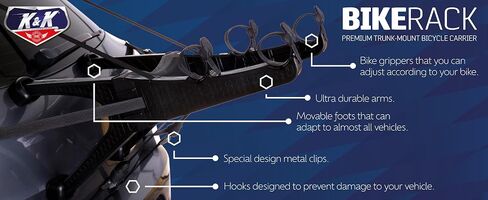 K&K Compact 2-Bike Trunk Bike Rack حامل دراجة ممتاز عبر البلاد للسيارات وسيارات الدفع الرباعي والشاحنات الصغيرة أداة نقل الدراجة الخلفية شديدة التحمل لراكبي الدراجات المحترفين in Saudi Arabia
