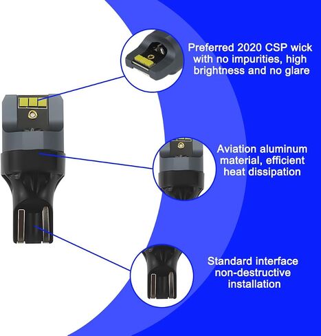 2 قطعة لمبة LED احتياطية للسيارة، T15-6SMD-2020 CSP 2-SMD T15 906 W5W T16 921 912 W16W مصباح صندوق السيارة الجانبي، فائق السطوع، Mini Canbus خالي من الأخطاء (أبيض) in Saudi Arabia