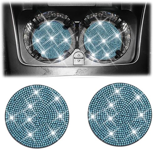 AUCELI Bling Cup Holder Coaster for Car, 2PCS Anti-Slip Shockproof Cup Coasters, 2.75 Inch Universal Fashion Rhinestone Mat, Vehicle Insert Crystal Pad, Auto Interior Accessories for Women in Saudi Arabia